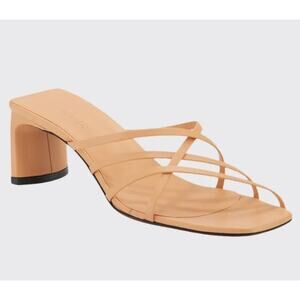 EUC Neous Mannia Leather Slide criss cross Sandals kitten heel in Beige sz: 38.5
